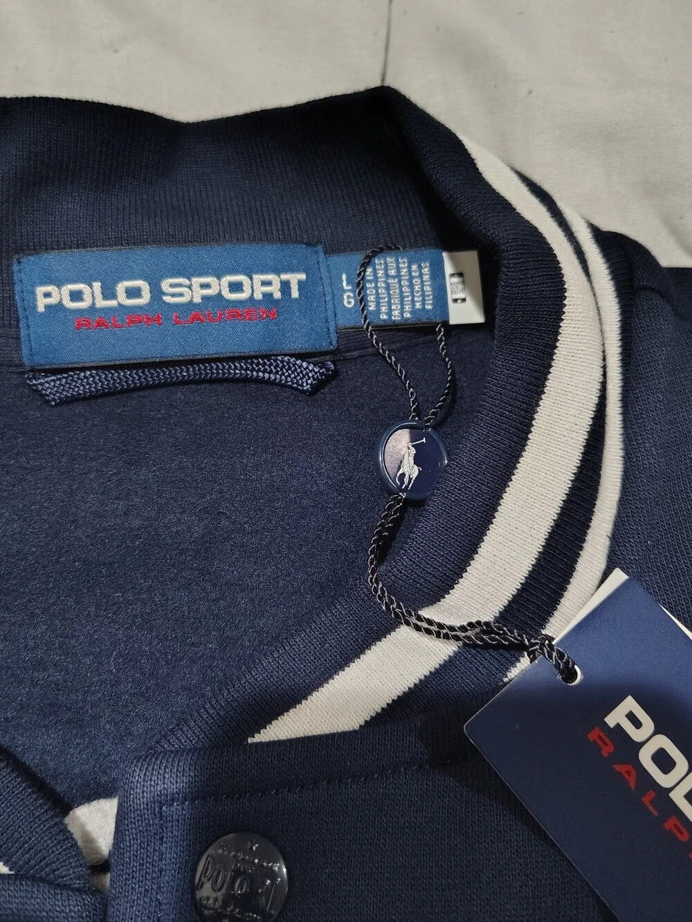 Polo Sport Ralph Lauren Varsity Snap Jacket Navy Large USA Flag Logo NWT
